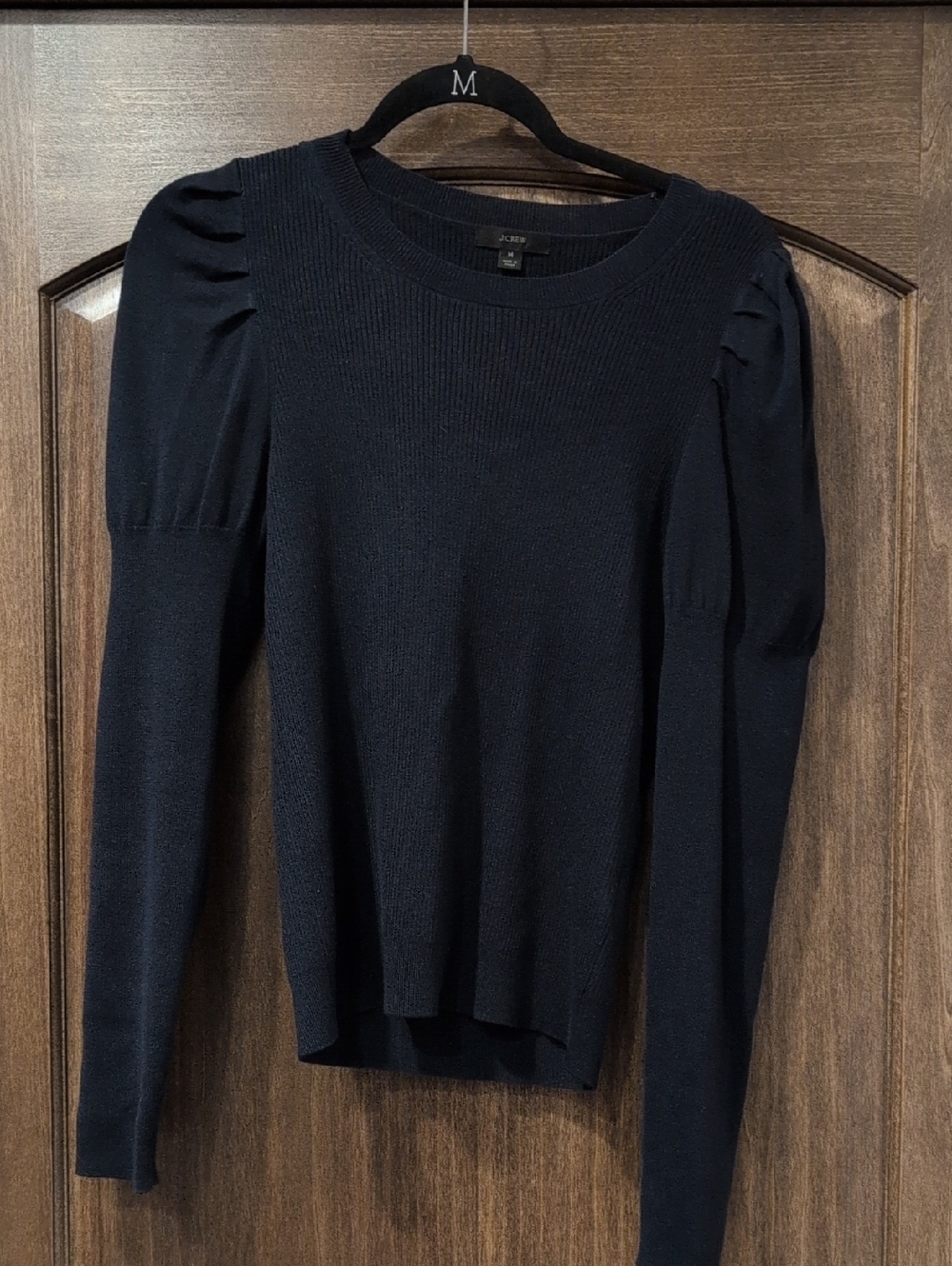 Navy Puff-Sleeve Knit Sweater